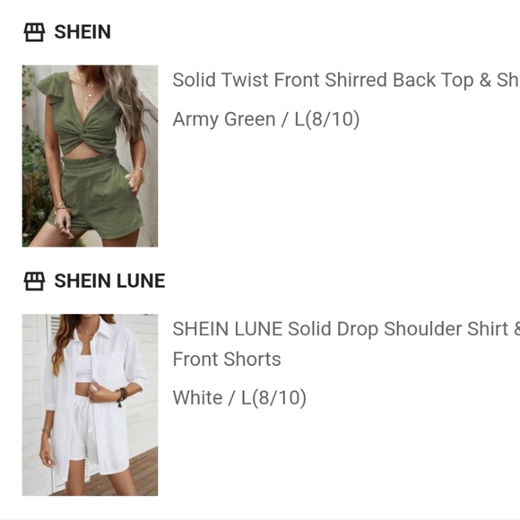 Shein size large green and white co-ord sets - Picture 1 of 4